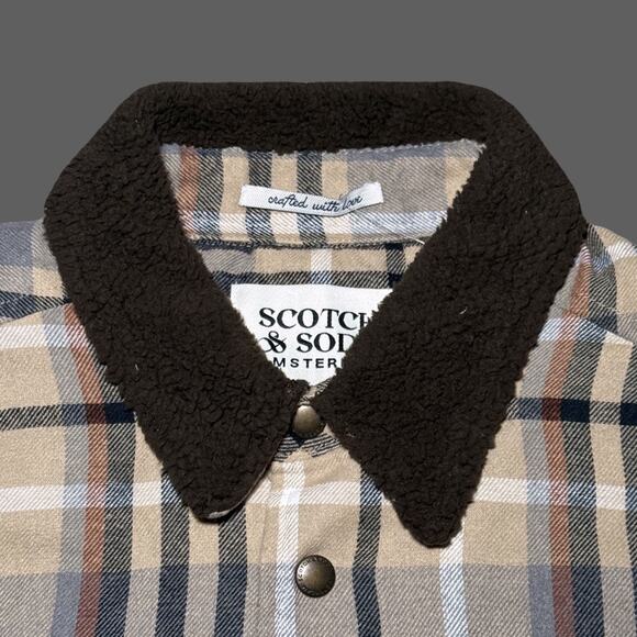 Scotch & Soda Sherpa Lined Plaid Flannel Eisenhower Jacket Mocha Mens L NWT - Picture 7 of 10